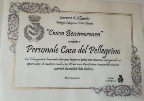 Civica benemerenza per il personale di Auroradomus operante nella "Casa del Pellegrino" di Boschetto di Albareto.