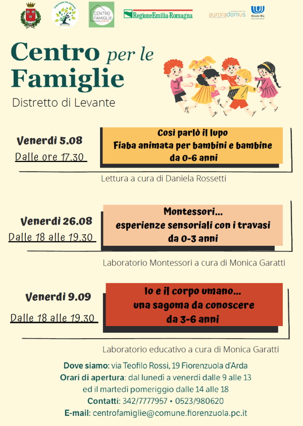 Eventi laboratoriali gratuiti al "Centro per le famiglie di Levante" di Fiorenzuola d'Arda