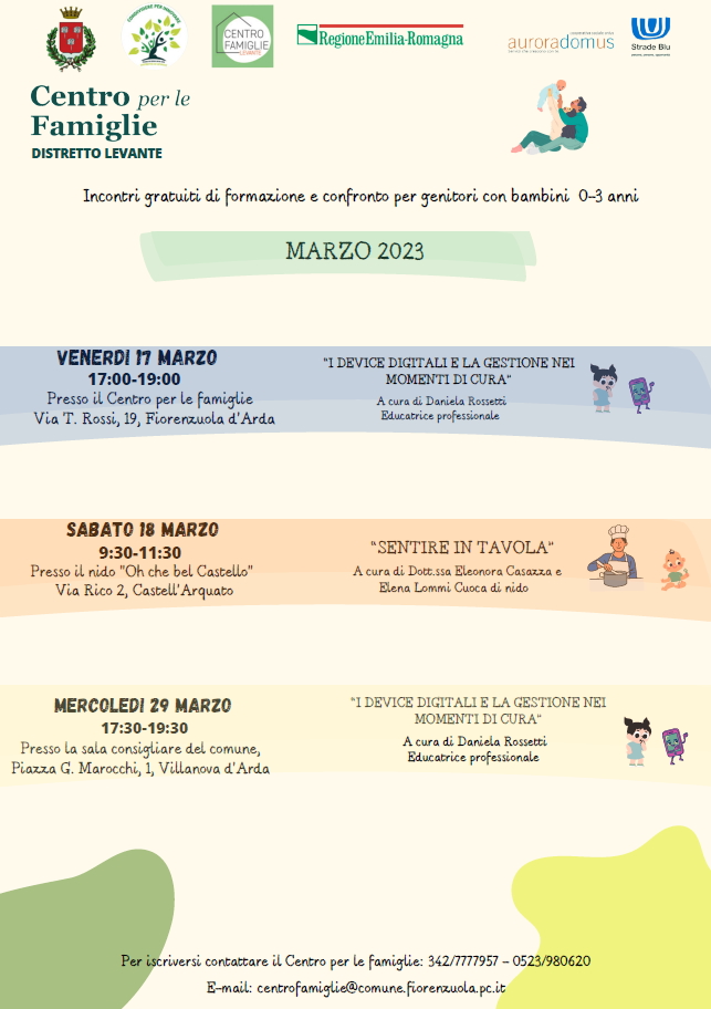 Ciclo di incontri dedicati alle famiglie organizzato dal "Centro per le famiglie di Levante" (Fiorenzuola d'Arda -PC)