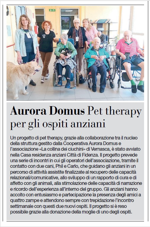 Al via il progetto di Pet Therapy alla CRA di Fidenza