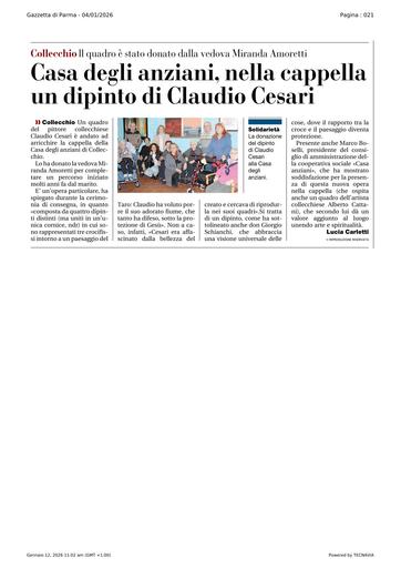 Collecchio: Casa degli anziani, nella cappella un dipinto di Claudio Cesari