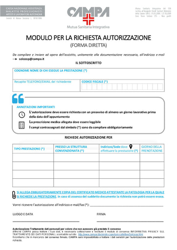 Modulo richiesta autorizzazione - Solcoop